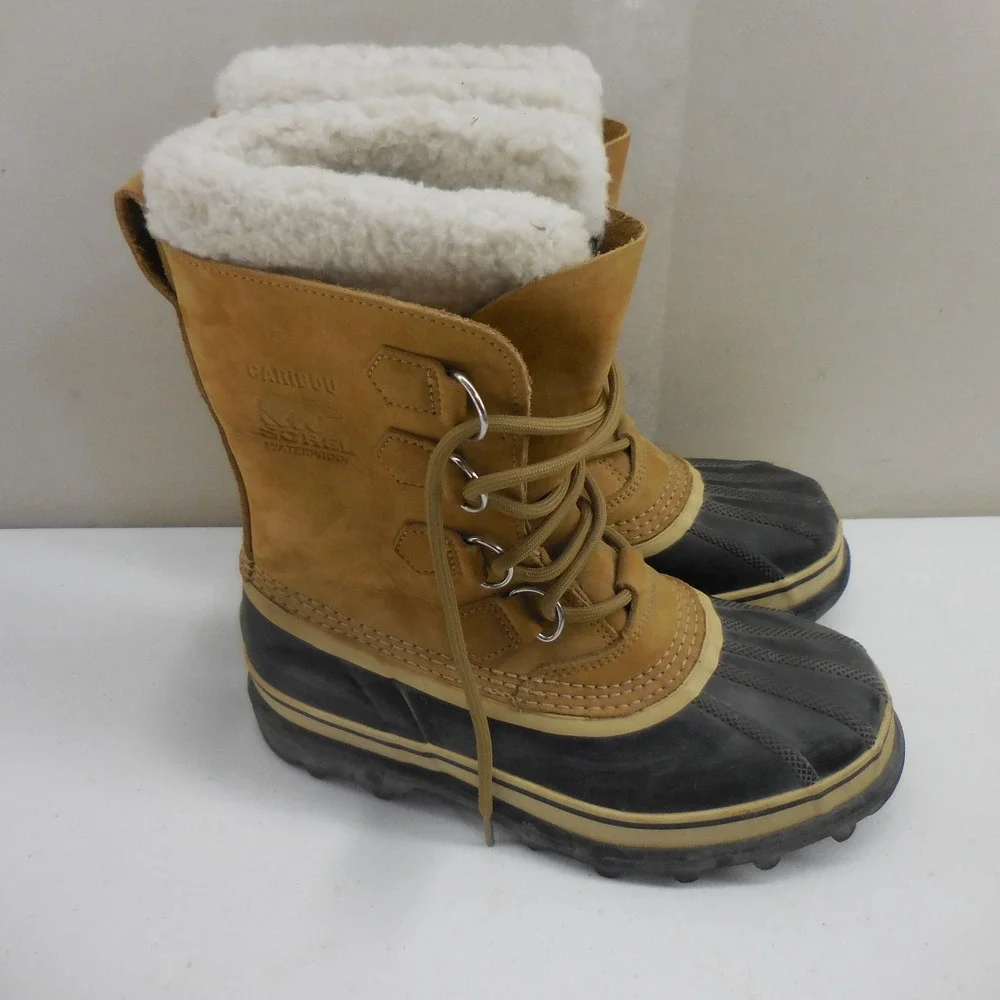Sorel Caribou Waterproof Winter Snow Boots Buff Tan Black NL1005-280 Womens 8